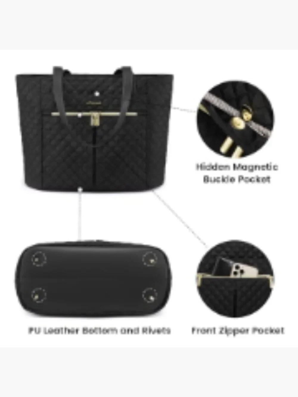 Quilted Laptop Tote Bag for Women 15.6 inch Work Briefcase Travel Shoulder Bag